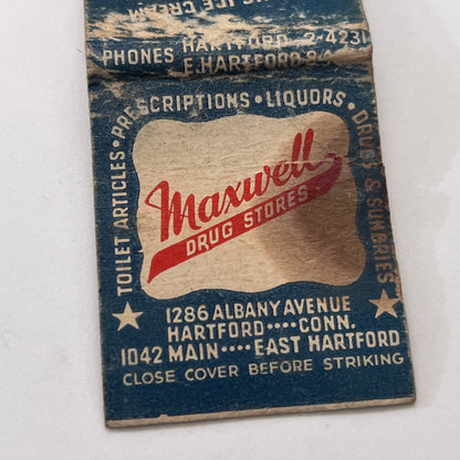Maxwell's Luncheonette & Drug Store Hartford Vintage Matchbook Cover TB8-MB-12