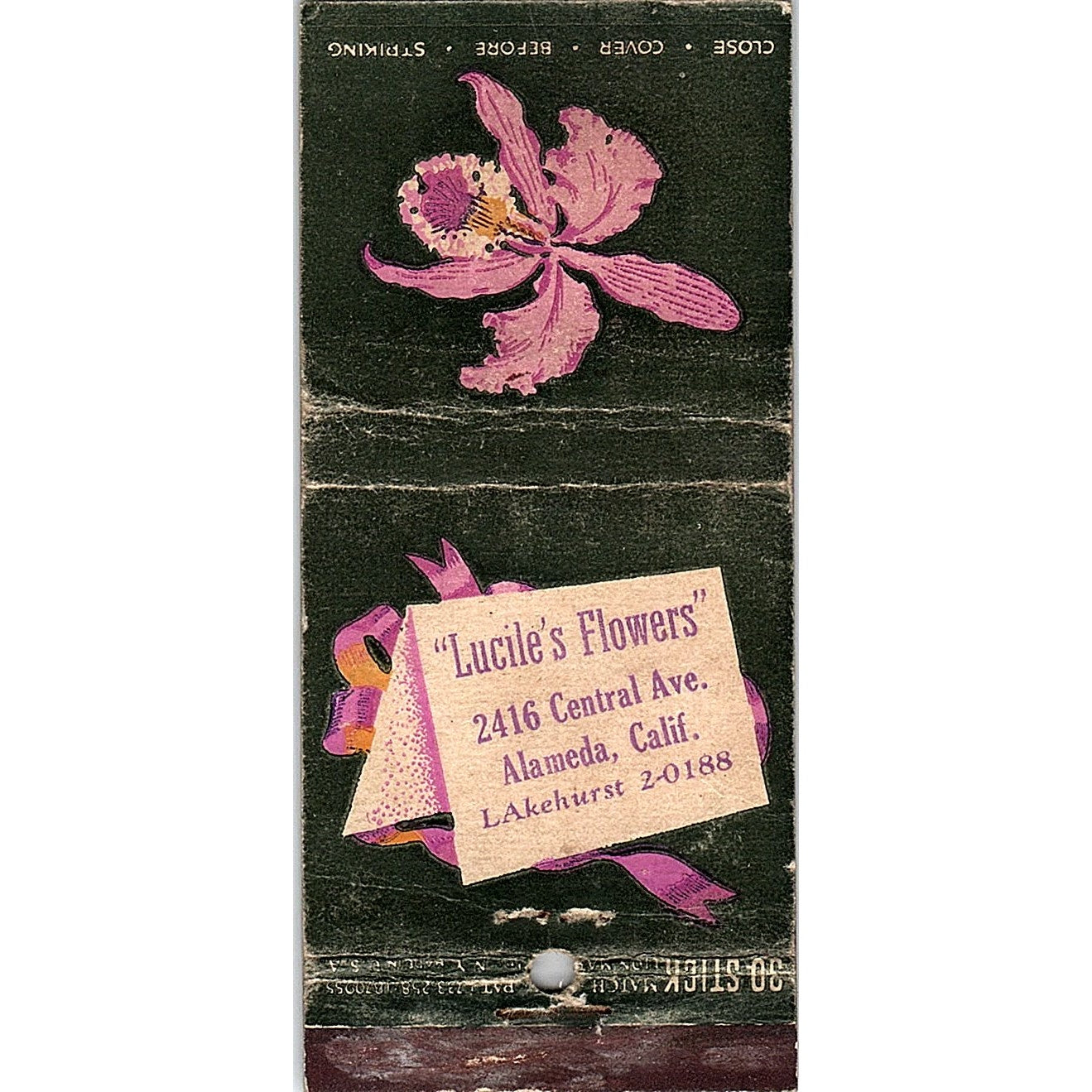 Lucile's Flowers Alameda California Vintage Matchbook TB6-MB2-7