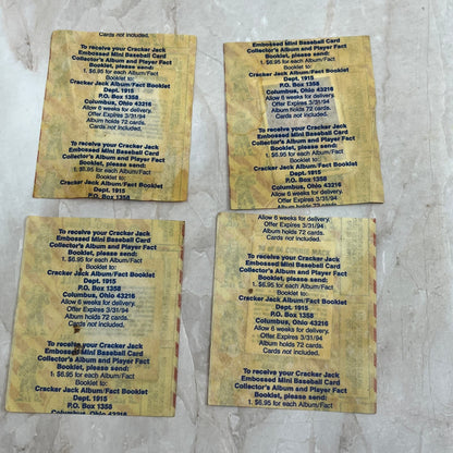 Vintage Lot Of 4 Cracker Jack 1915 Replica Mini Baseball Cards In Wrapper AE6-2