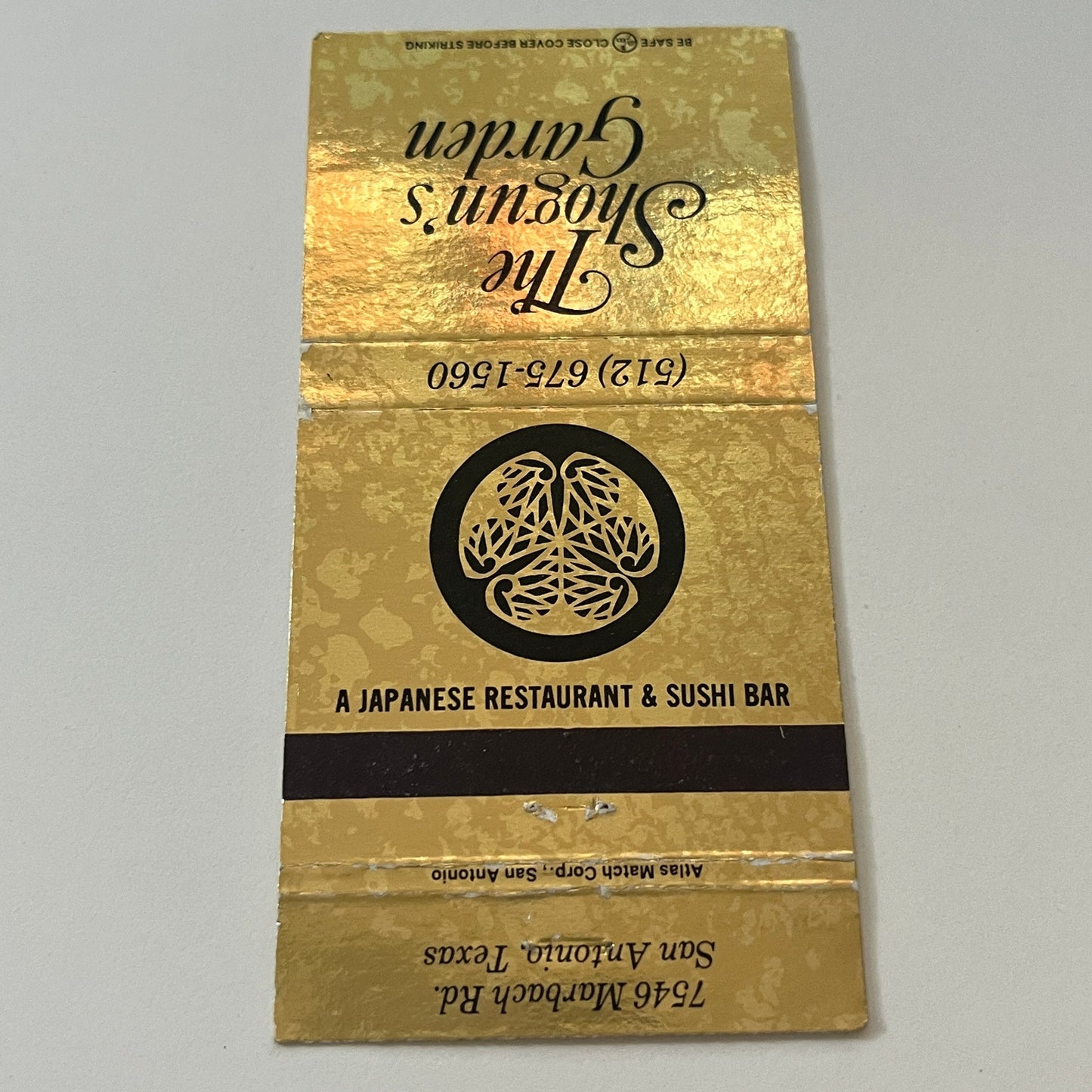 The Shogun's Garden Japanese Restaurant San Antonio TX Matchbook Cover TB6-MB2-6