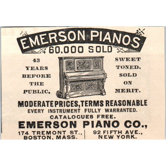 Emerson Piano Co Boston New York 1892 Magazine Ad AK6-M2