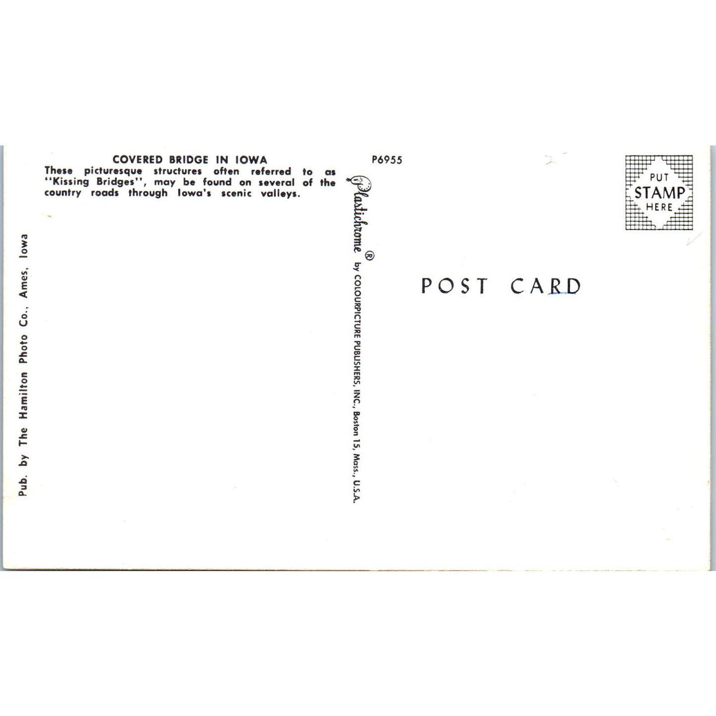 Iowa Valley Kissing Bridge Covered Bridge Postcard PC7