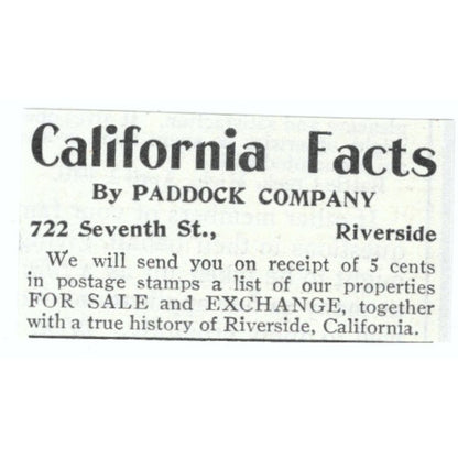 Riverside California Facts Paddock Company 1903 Magazine Ad AF7-SS2