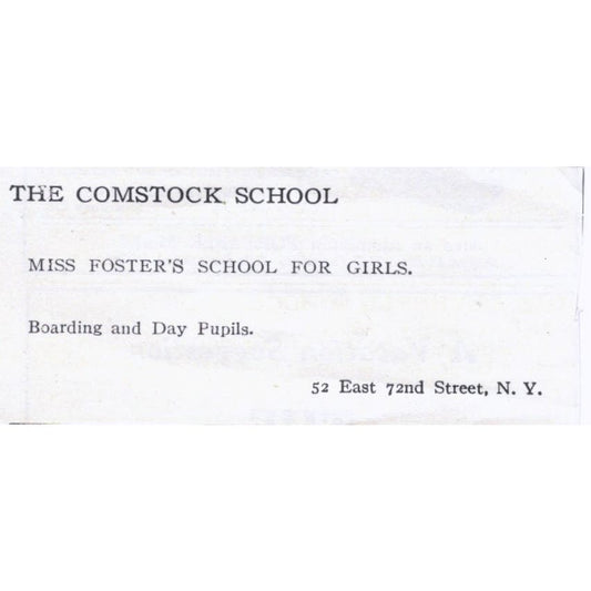 Miss Foster's Comstock School for Girls NY c1918 Original Advertisement AE5-SA11