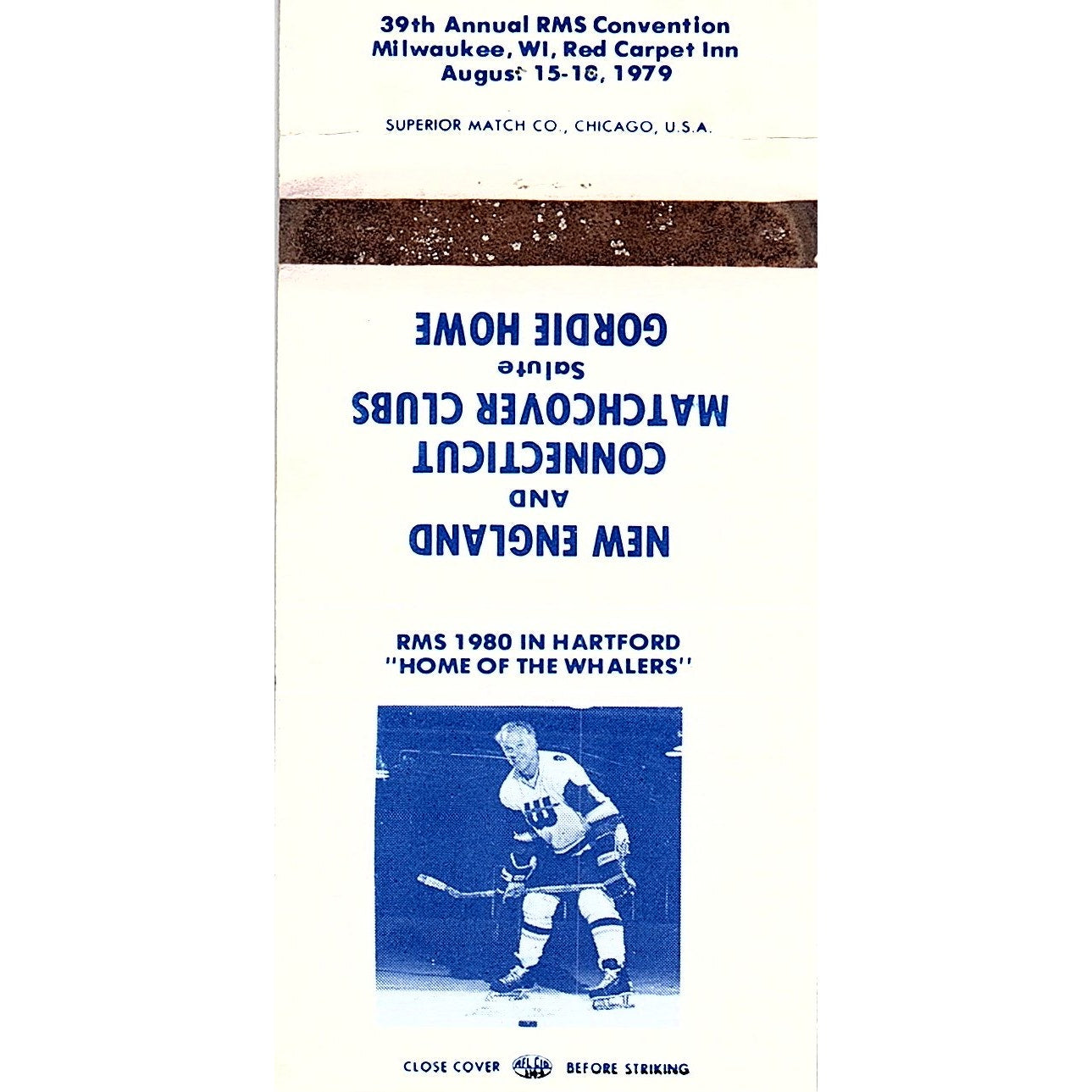 Gordie Howe Connecticut Matchcover Club Vintage Matchbook TB6-MB2-8
