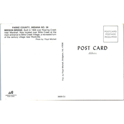 Beeson Bridge Parke County Indiana #38 Covered Bridge Postcard PB10