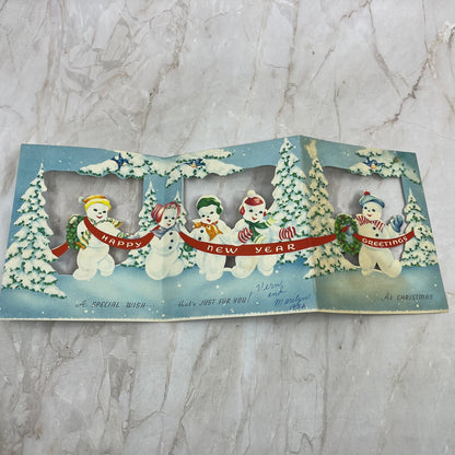 1952 Christmas Greeting Card Die Cut Snowman Tri-Fold Double Sided AE3