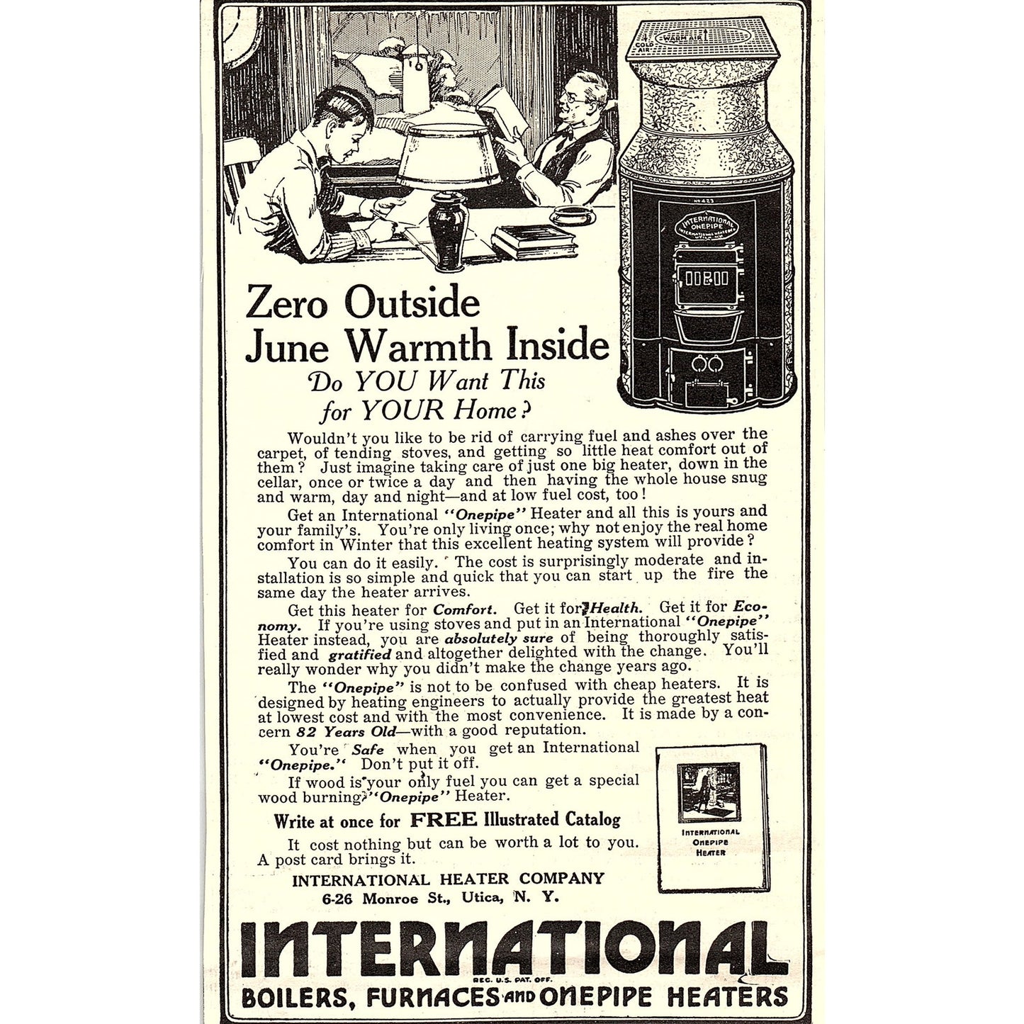 International Heater Co Boilers Furnaces Onepipe Heaters Utica NY 1924 Ad AG3-4