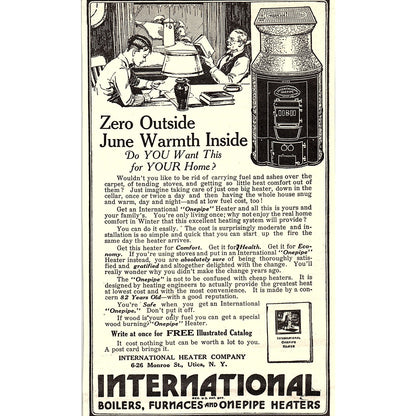 International Heater Co Boilers Furnaces Onepipe Heaters Utica NY 1924 Ad AG3-4