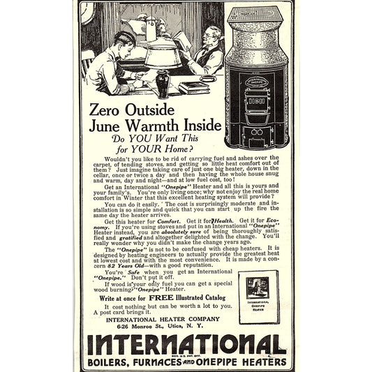 International Heater Co Boilers Furnaces Onepipe Heaters Utica NY 1924 Ad AG3-4