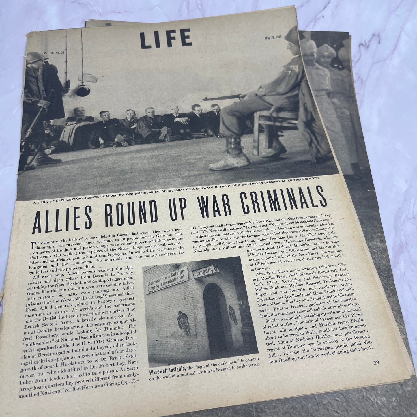 WWII Allies Round Up War Criminals 1945 Life Magazine 5 Page Article V14-1