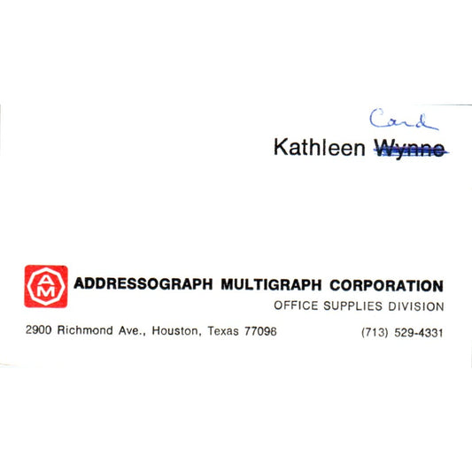 Kathleen Card Addressograph Multigraph Corp Houston Vintage Business Card SE3-B3