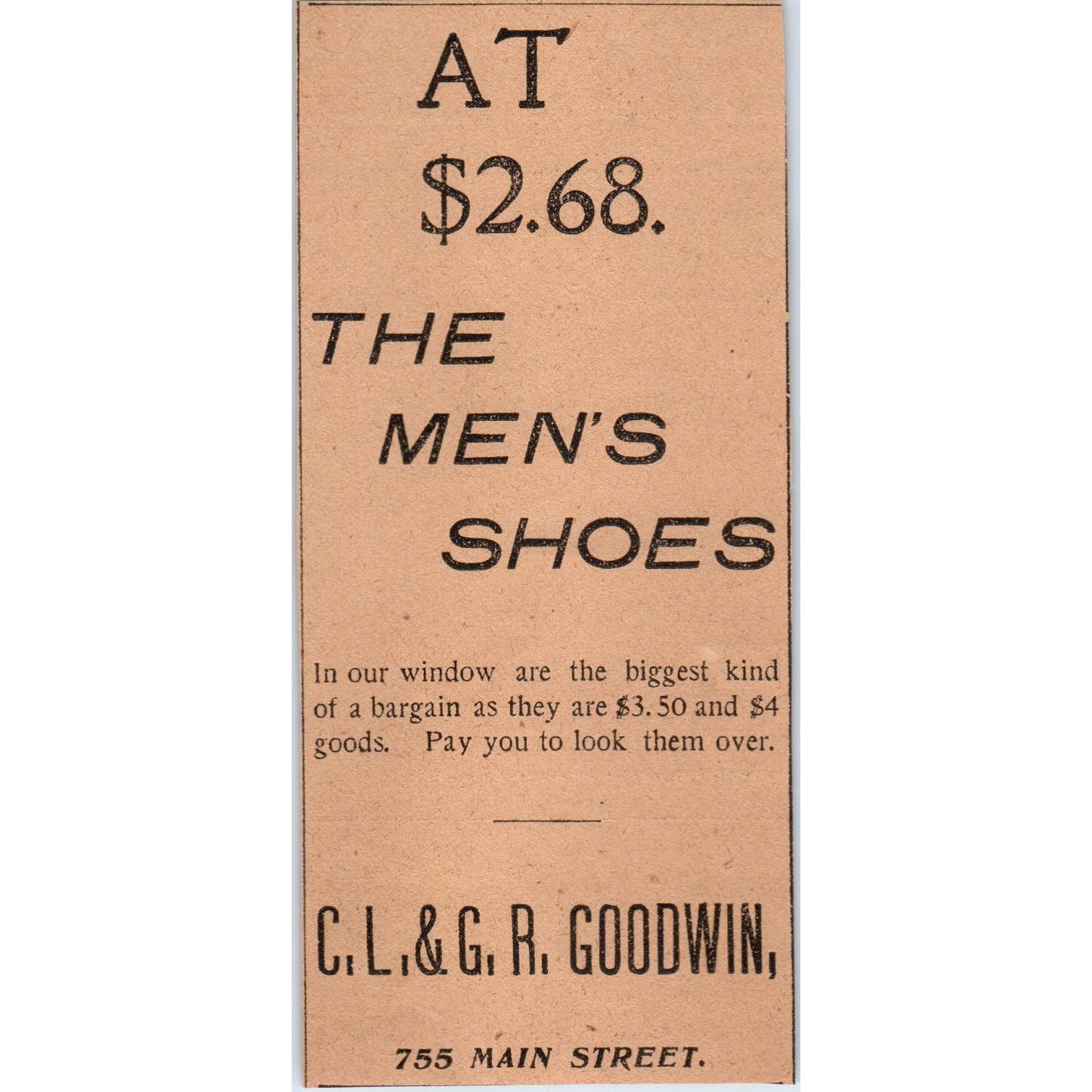 C.L. & G.R. Goodwin Men's Shoes Hartford 1901 Newspaper Ad AD8-H3