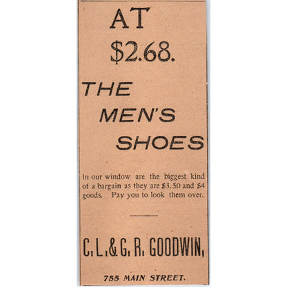 C.L. & G.R. Goodwin Men's Shoes Hartford 1901 Newspaper Ad AD8-H3