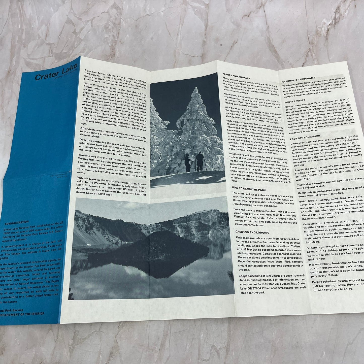 1973 Crater Lake National Park Oregon Fold Out Travel Map & Brochure TG8-Z