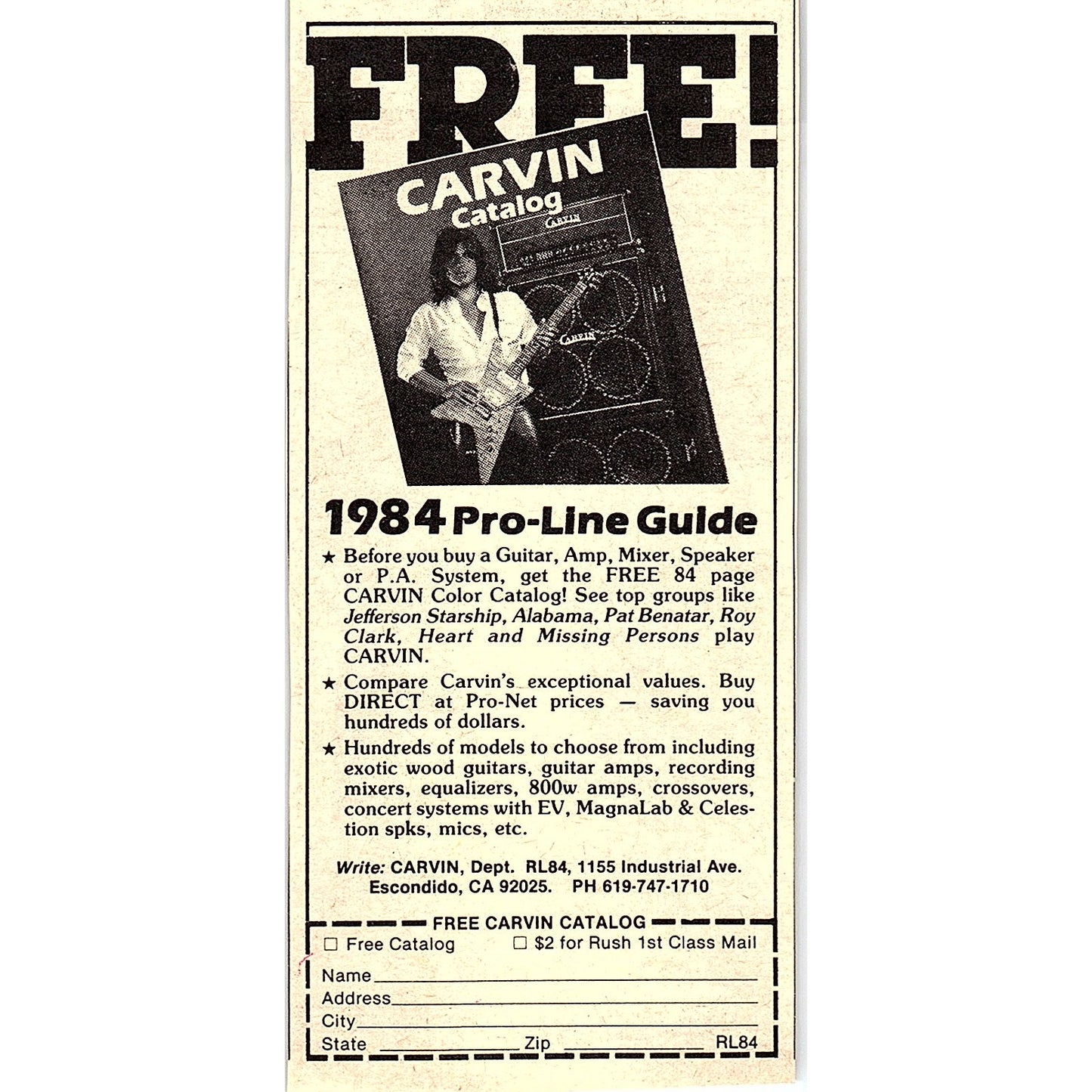 Carvin Catalog Escondido CA 1984 Ad AF8-H1
