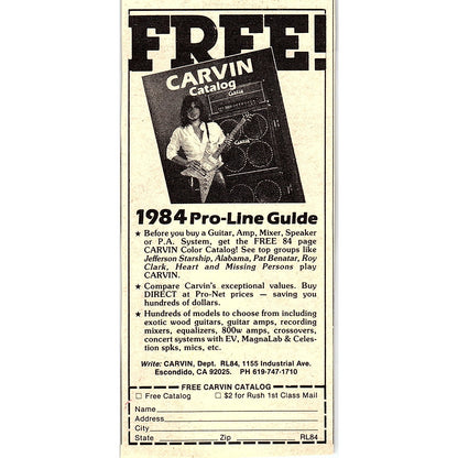 Carvin Catalog Escondido CA 1984 Ad AF8-H1