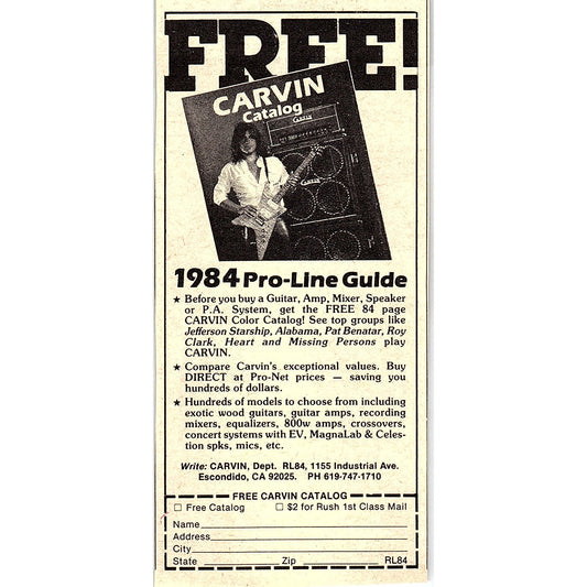 Carvin Catalog Escondido CA 1984 Ad AF8-H1