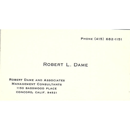 Robert L Dame & Associates Management Consultants Concord Business Card SF3-B4