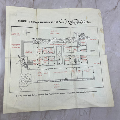 1960s Nile Hilton Hotel Egypt Fold Out Travel Map AE4