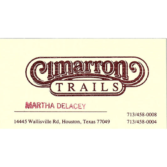 Martha Delacey Cimarron Trails Houston TX Vintage Business Card SE3-B15