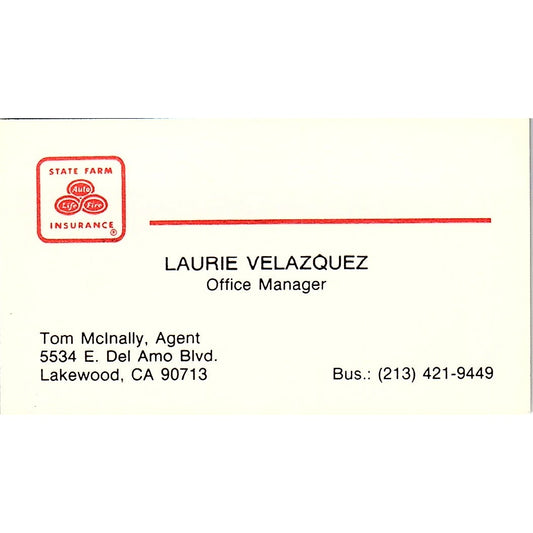 Laurie Velazquez State Farm Lakewood CA Vintage Business Card SD9-B9