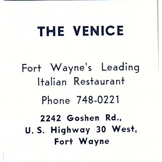 The Venice Italian Restaurant 2242 Goshen Rd Fort Wayne Indiana 1964 Ad AG1-S13