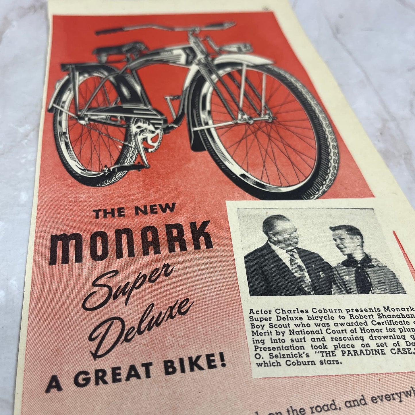 Monark Super Deluxe Bicycle Charles Coburn 4.5x12 Magazine Advertisement FL6-6