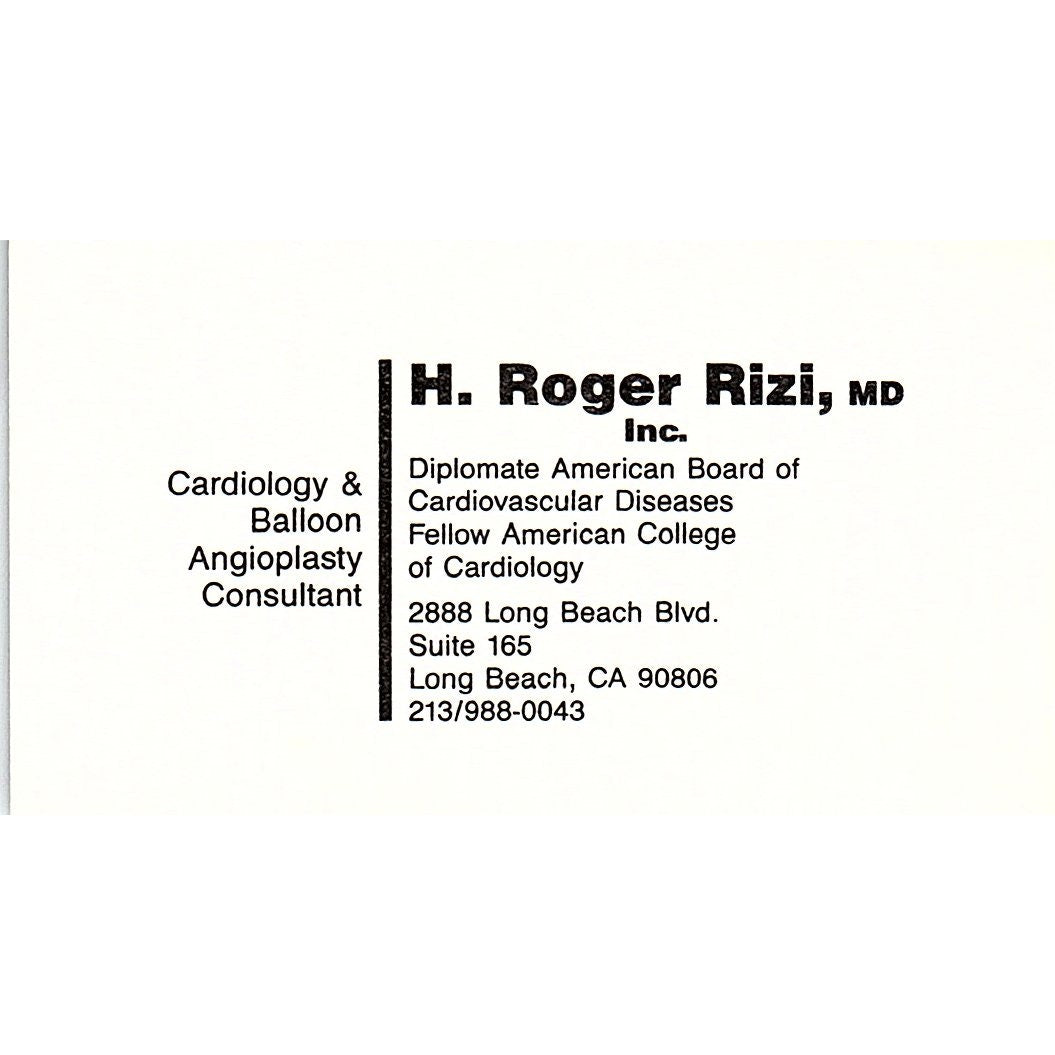 H Roger Rizi Cardiology Consultant Long Beach CA Vintage Business Card SB4-B1