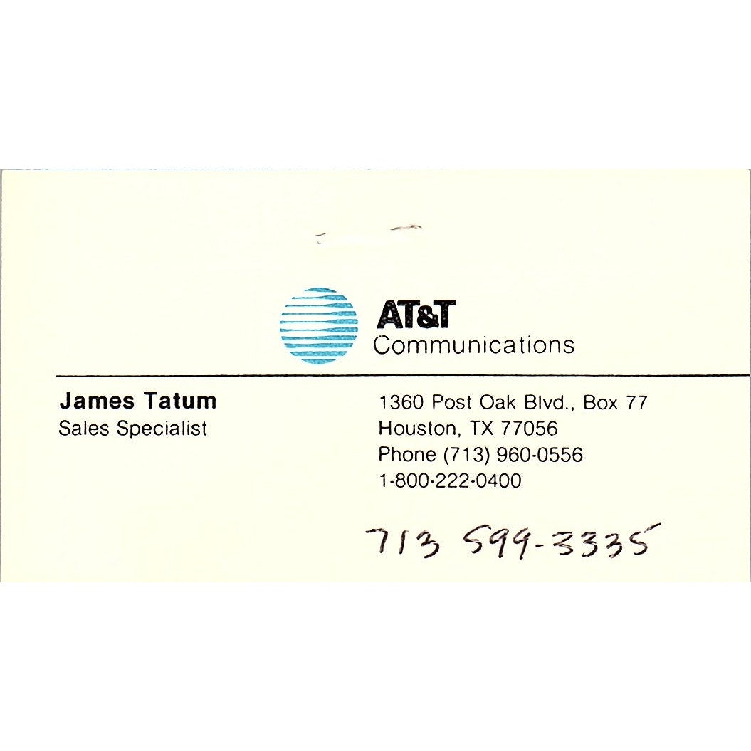 James Tatum Sales Specialist AT&T Houston Vintage Business Card SD9-B7
