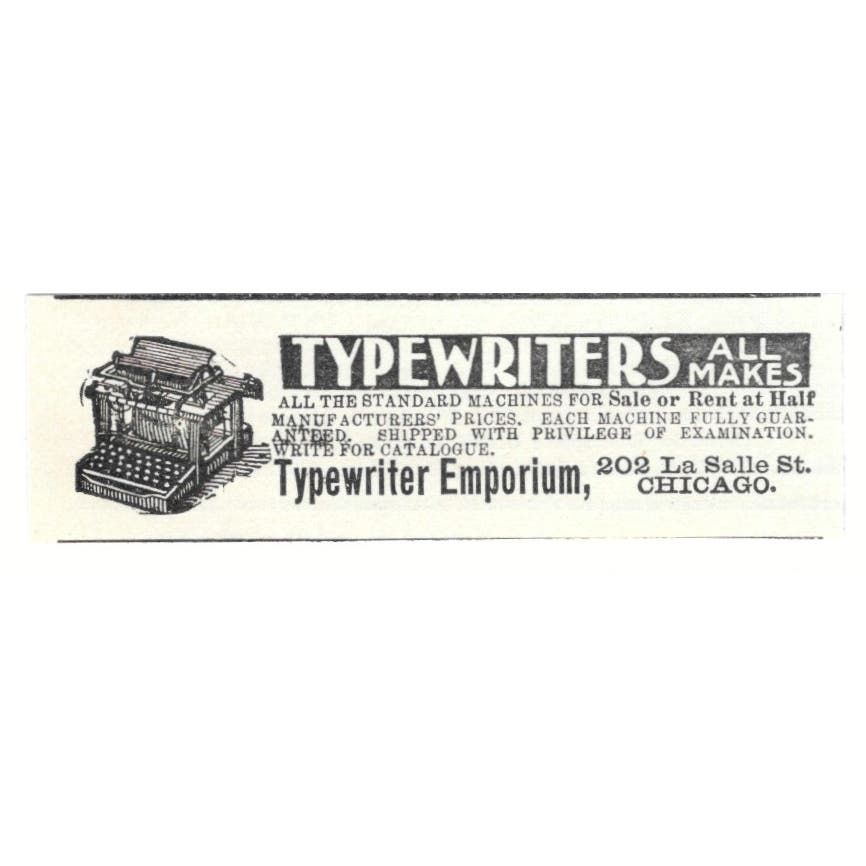 Typewriter Emporium LaSalle St. Chicago 1897 Victorian Ad AE9-TS11