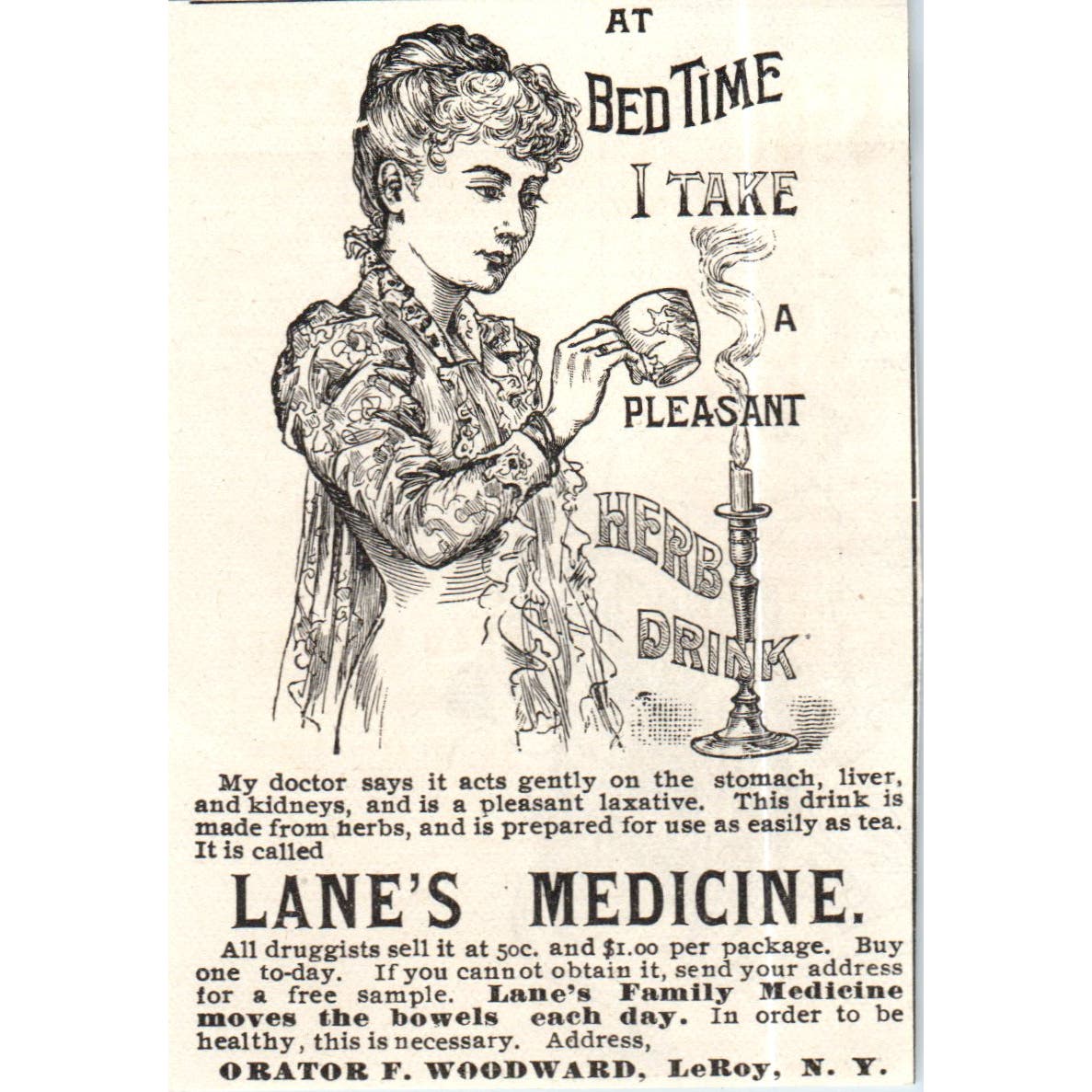 Lane's Medicine Herb Drink Orator F. Woodward LeRoy c1890 Victorian Ad AE8-CH7
