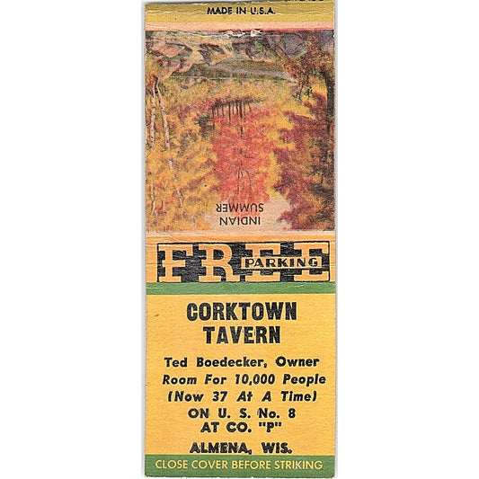 Corktown Tavern Ted Boedecker Almena WI Vintage Matchbook Cover SF3-Y3