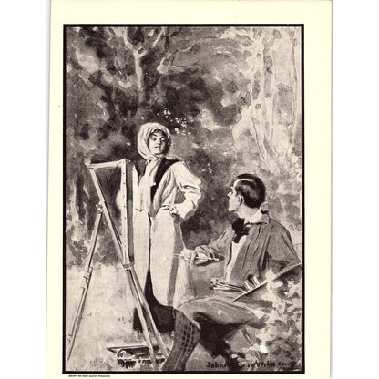 Artist Painting Woman - John Alonzo Williams Vintage Art Print 7x9.5 V4