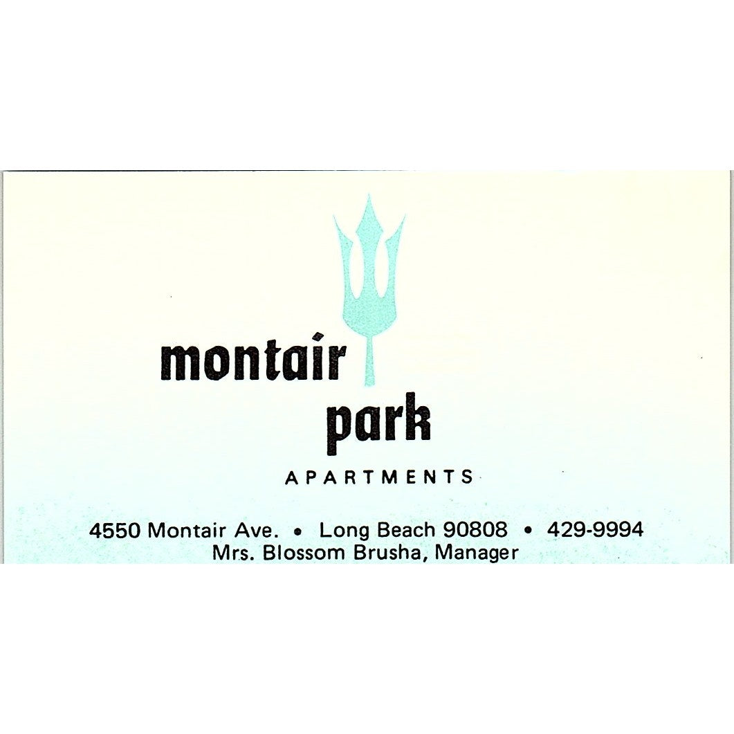 Montair Park Apartments Blossom Brusha Long Beach Vintage Business Card SE3-B15