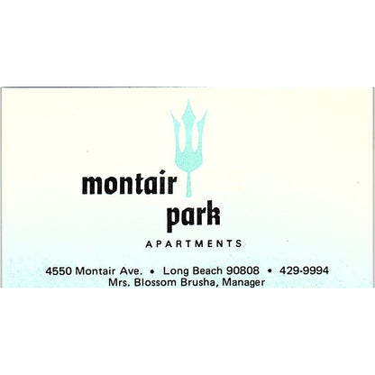 Montair Park Apartments Blossom Brusha Long Beach Vintage Business Card SE3-B15