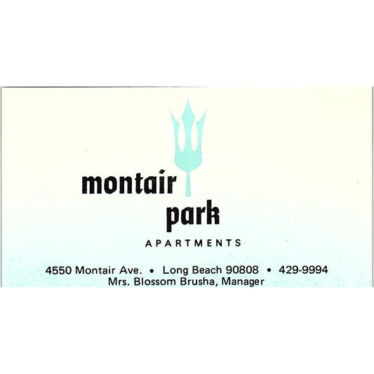 Montair Park Apartments Blossom Brusha Long Beach Vintage Business Card SE3-B15