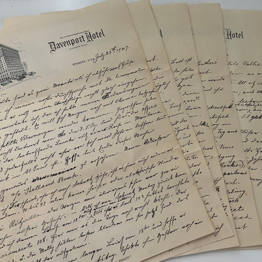 1927 Original Handwritten 5 Page Letter Davenport Hotel Letterhead Spokane WA C7