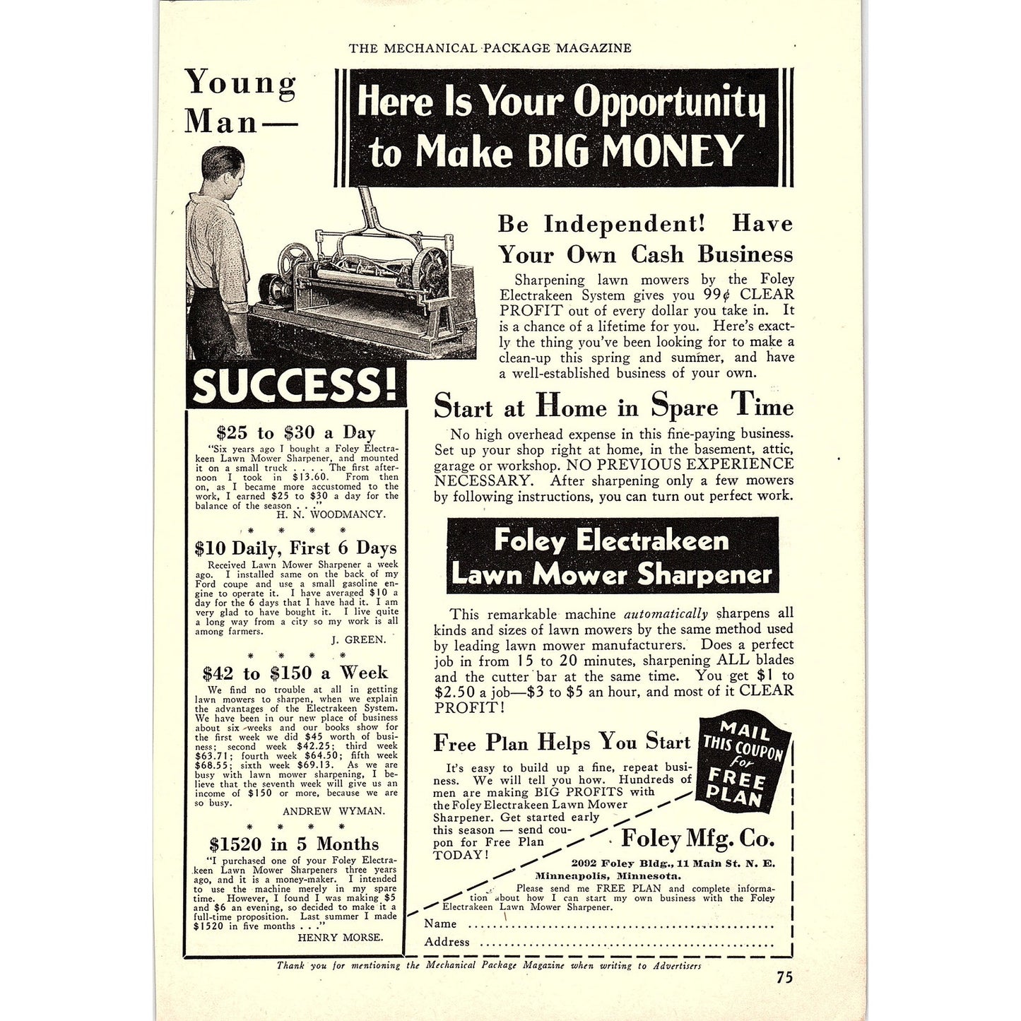 Foley Electrakeen Lawn Mower Sharpener Foley Mfg Minneapolis MN 1931 Ad AG1-14