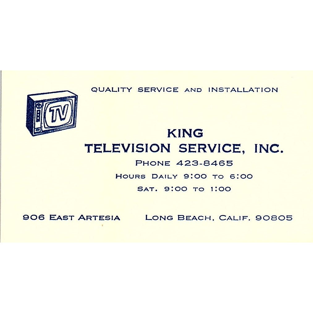 King Television Service, Inc. Long Beach CA Vintage Business Card SSB4-B13