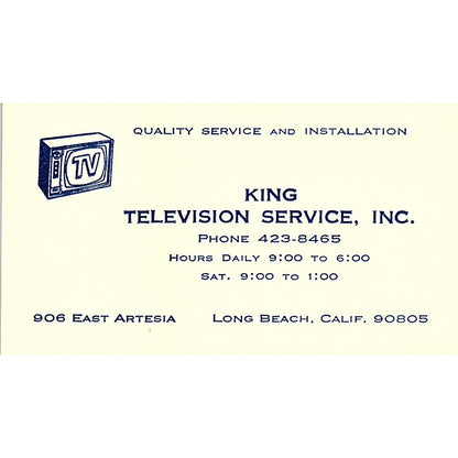 King Television Service, Inc. Long Beach CA Vintage Business Card SSB4-B13