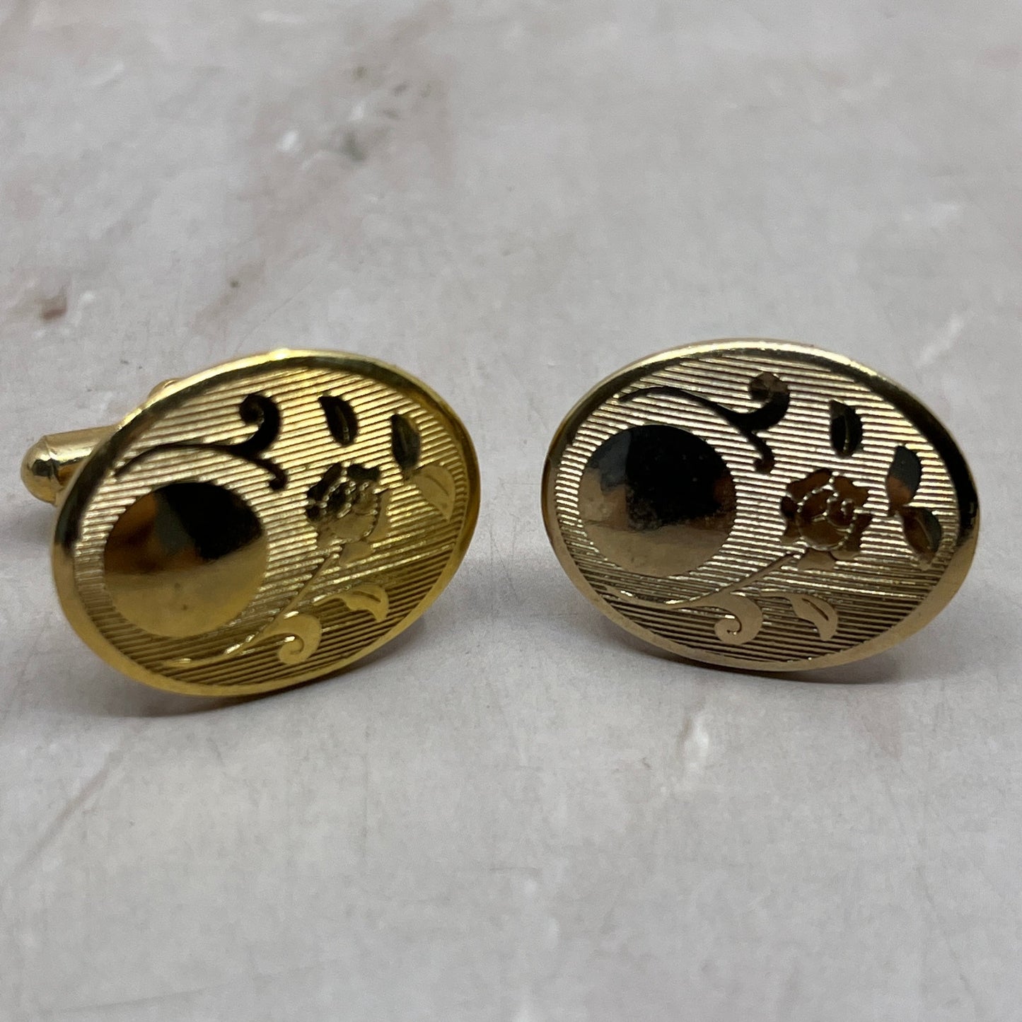 Vintage Gold Tone Textured Art Nouveau Cufflinks Cuff Link Set SF4