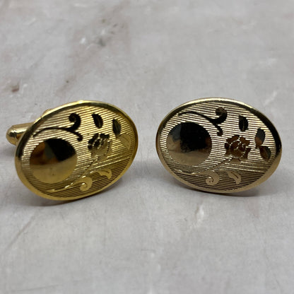 Vintage Gold Tone Textured Art Nouveau Cufflinks Cuff Link Set SF4