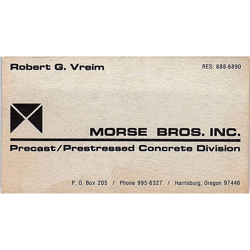 Robert G Vreim Morse Bros Inc Harrisburg OR Vintage Business Card SD9-B3