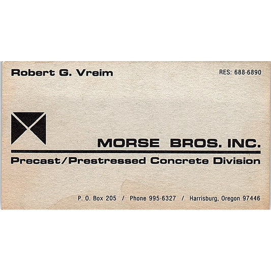 Robert G Vreim Morse Bros Inc Harrisburg OR Vintage Business Card SD9-B3