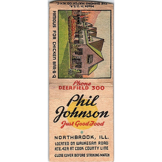 Phil Johnson Restaurant Northbrook IL Vintage Matchbook Cover SC7-Y7