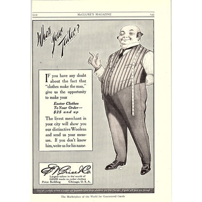 1915 Ed V. Price Co Chicago Ad Who's Your Tailor? Antique Magazine Ad 6.5x9.5 V4