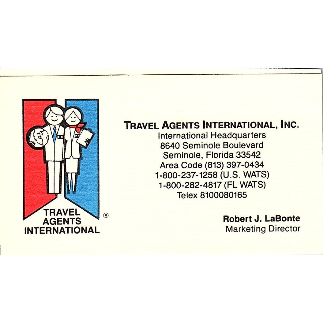 Robert J La Bonte Travel Agents International Seminole FL Business Card SC9-B1