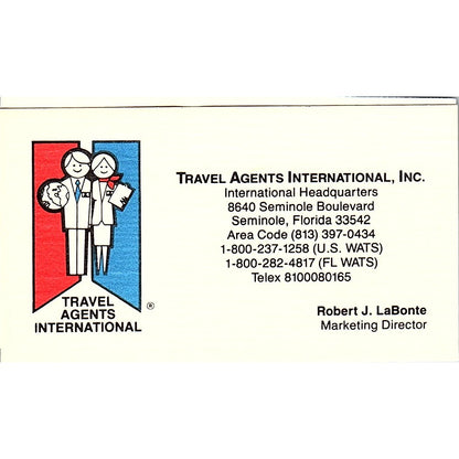 Robert J La Bonte Travel Agents International Seminole FL Business Card SC9-B1