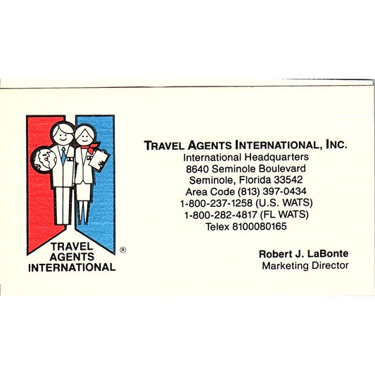 Robert J La Bonte Travel Agents International Seminole FL Business Card SC9-B1